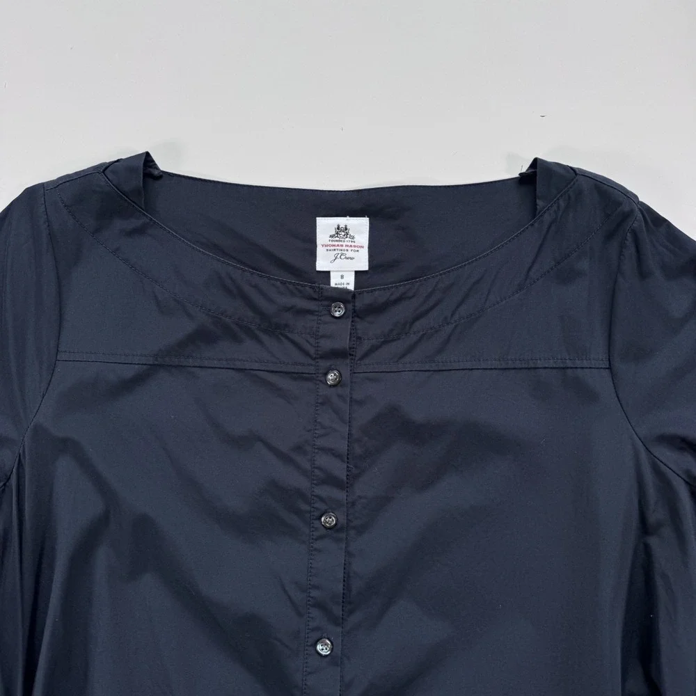 J CREW x Thomas Mason Shirt Dress Midi Womens 8 Blue G8673‎ Pockets